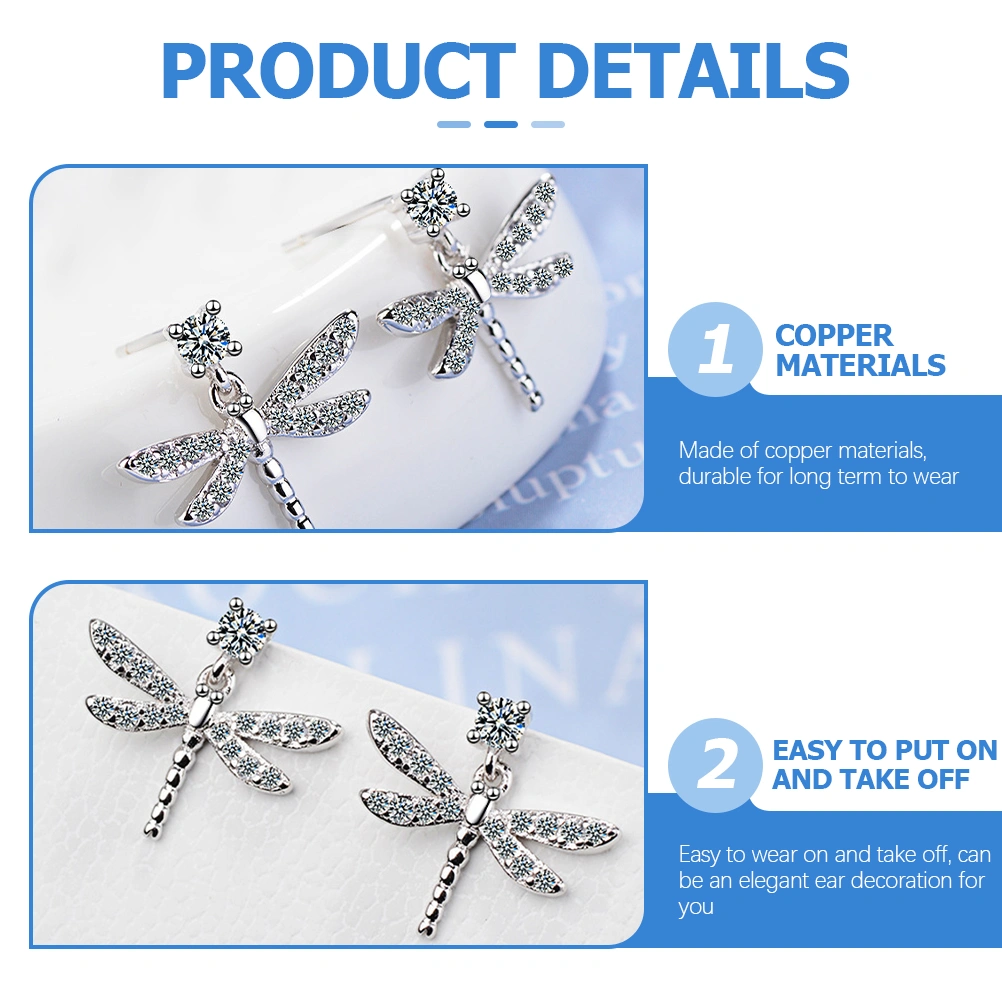 1 Pair Women Earrings Dragonfly Earrings Rhinestone Dangle Earrings Dainty Ear Jewelries