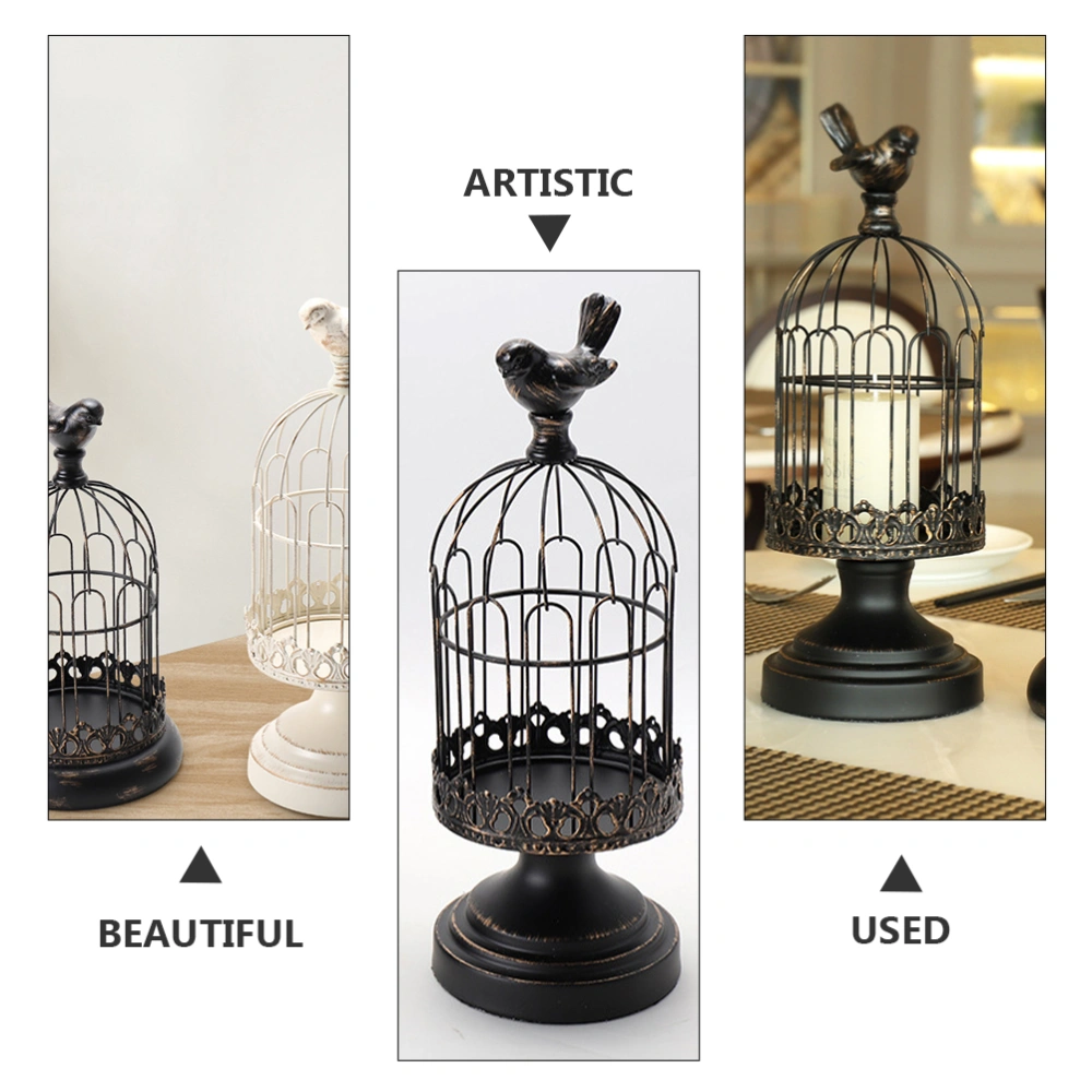 1pc Hollow Candlestick Birdcage Design Candle Stand Iron Candlestick Ornament