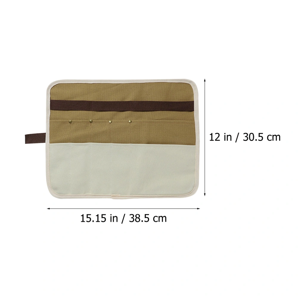 Outdoor Camping Tableware Storage Bag Canvas Cutlery Organizer (Light Brown)