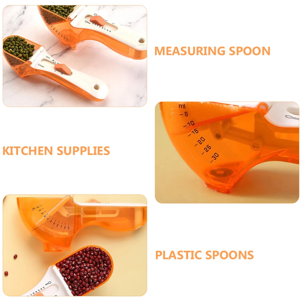 1 Set 2Pcs Adjustable Measuring Spoons Scale Milk Powder Scoops Baking Spoons (Orange)