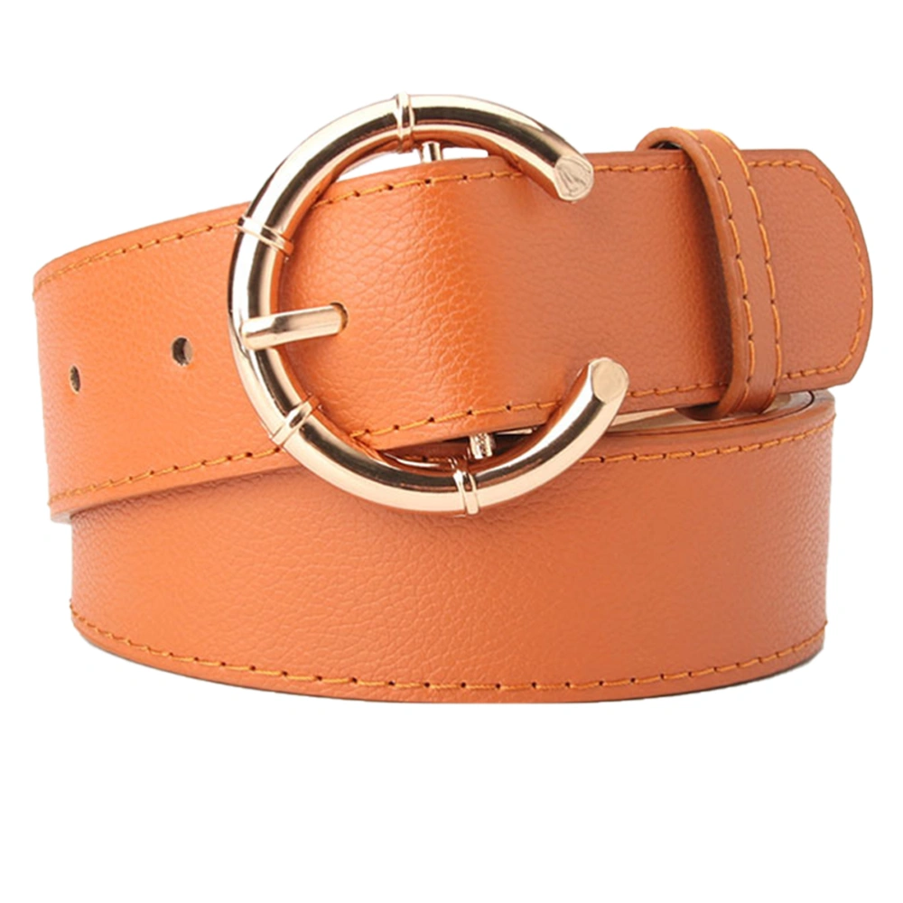 1PC 106CM Long 3.4CM Wide Simulated Leather Waist Belt Jeans Decorative Leather Belt C-shaped Buckle Trousers Waistband Stylish Lichee Pattern Girdle for Women Lady Use (Khaki)