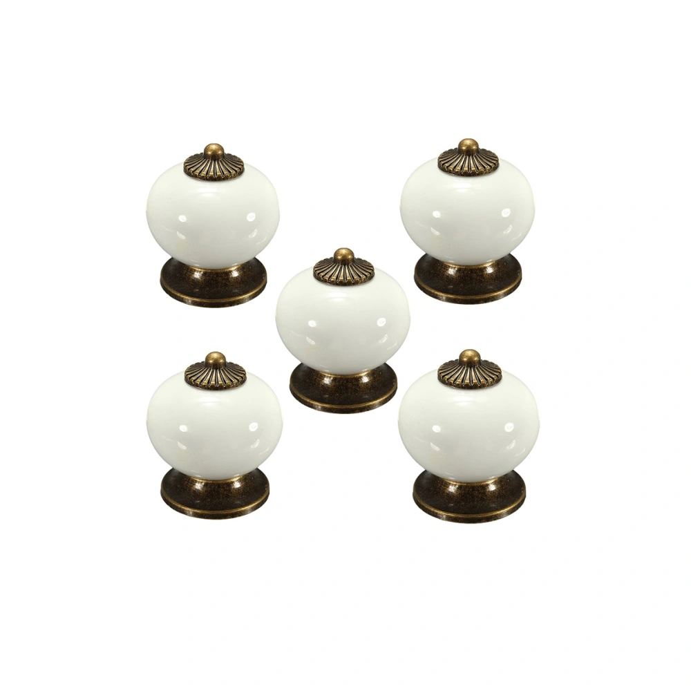 5pcs Fashion Round Ceramic Kitchen Cupboard Cabinet Drawer Door Knobs Pull Handles (White) (Mixed Style)