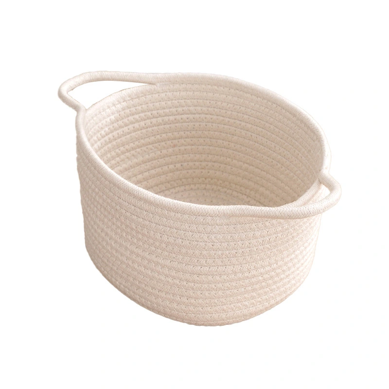 Woven Basket with Handles Cotton Rope Storage Basket Bedroom Woven Storage Basket