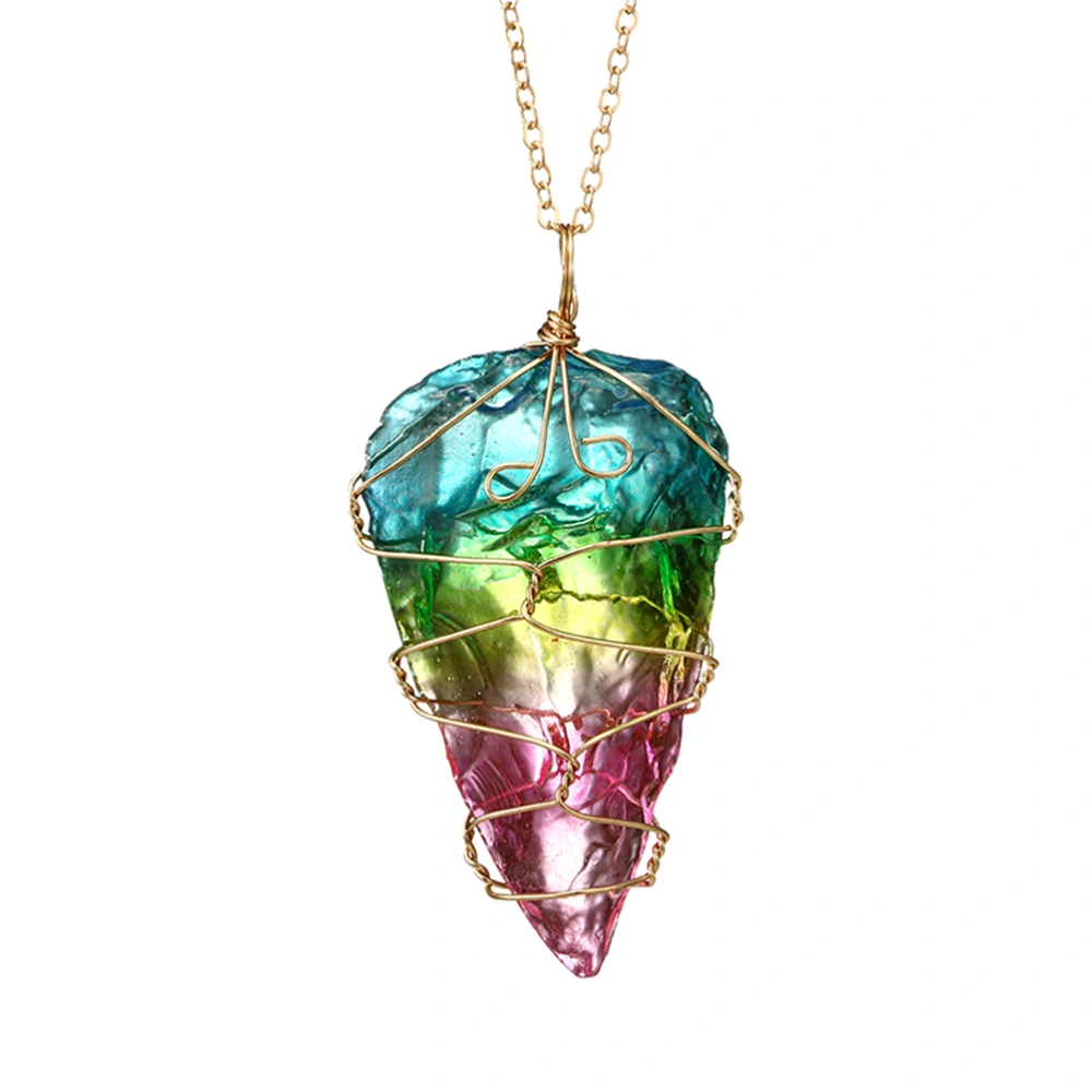 Rainbow Stone Natural Crystal Necklace Gold Plated Quartz Pendant Necklace