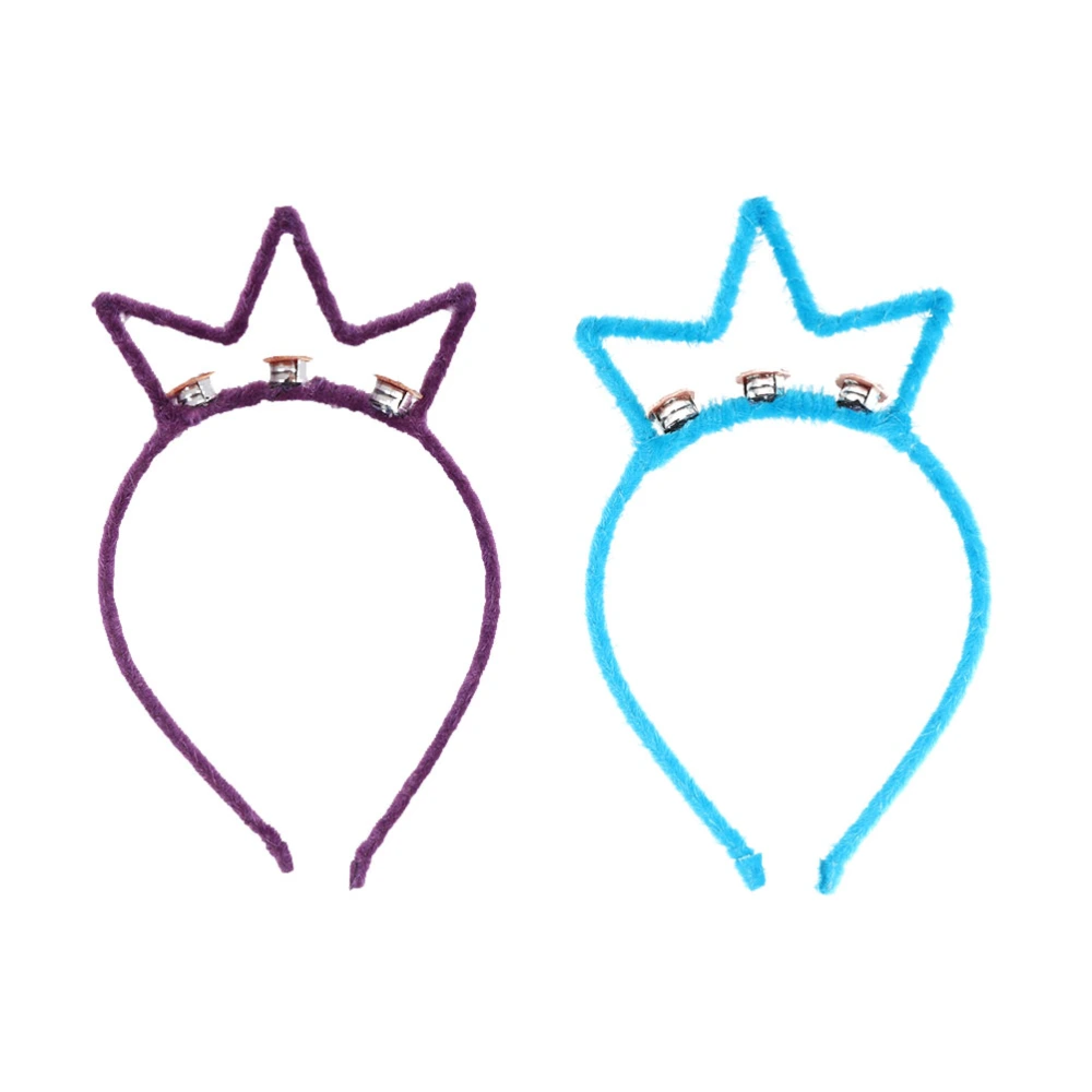 2pcs Crown Hair Bands Creative Hair Hoops Luminous Headdress Hair Accessories Party Favors for Festival Party (Blue + Purple)