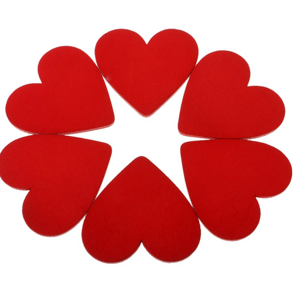 20pcs 5cm Red Love Heart Shape Wooden Slices Craft Accessary Wooden Pieces Ornament Wood Cutouts Wedding DIY Material Wooden Chip Without Hole