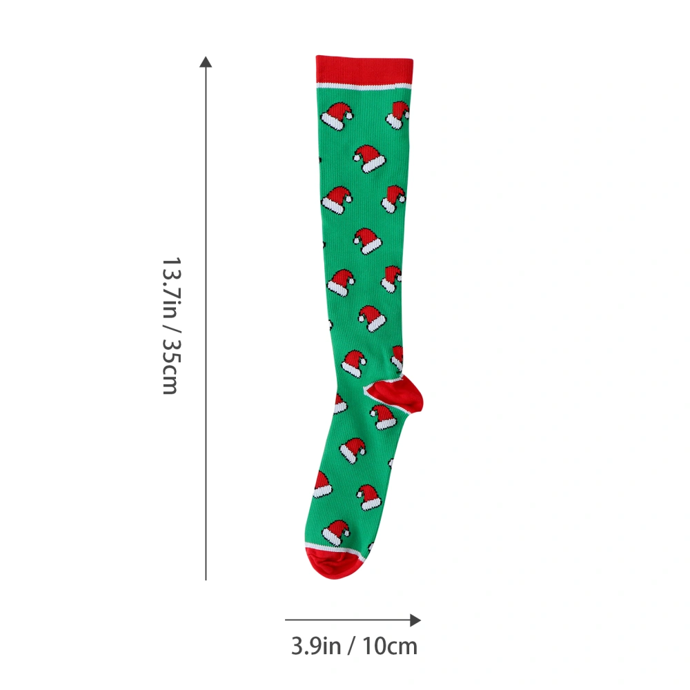 3 Pairs Christmas Long Compression Socks Nylon Outdoor Activities Sweat Absorbing Stockings for Marathon Running Athletic - Size S/M (Hat + Reindeer + Christmas Tree)