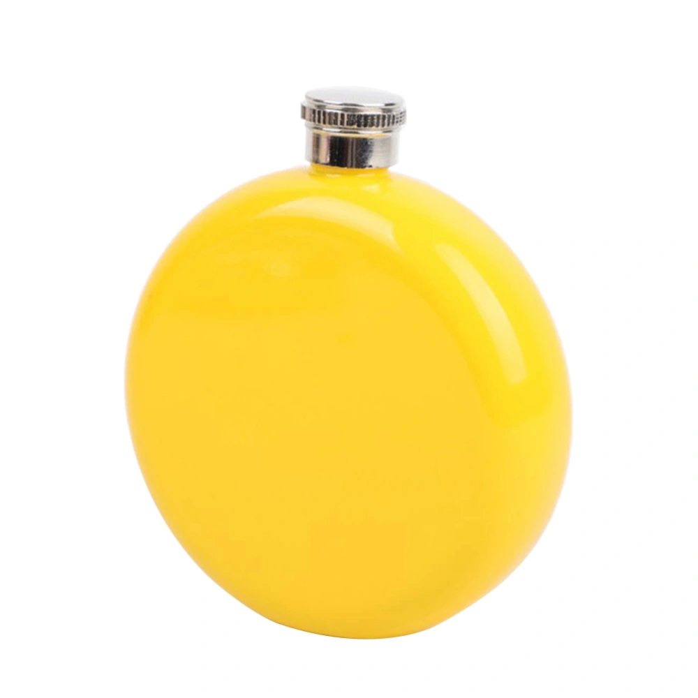 Stainless Steel Flat Lid Jug Portable Round Hip Flask Whiskey Bottle for Men and Women(Yellow)