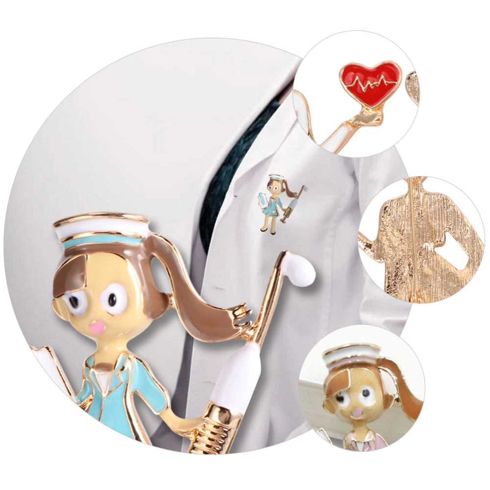 6Pcs Creative Alloy  Nurse Brooches All-match Heart Shaped Brooches Lapel Pin