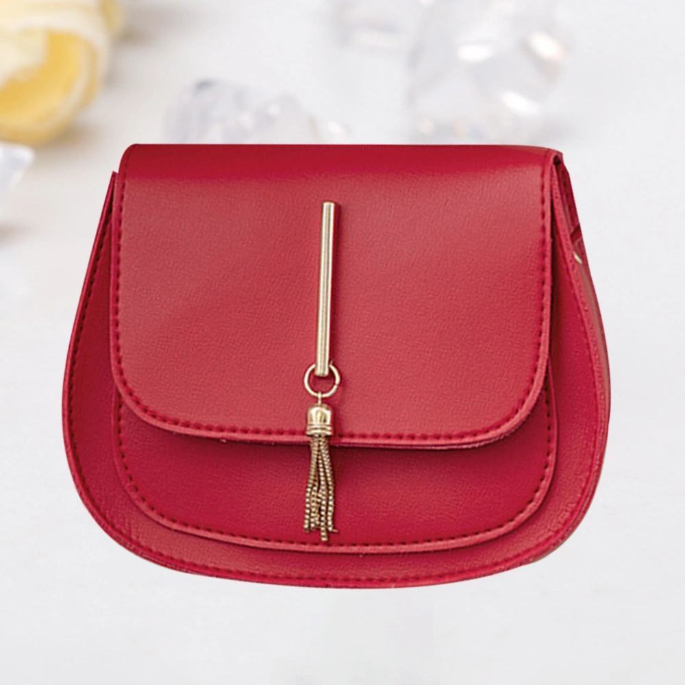 Shoulder Bag PU Leather Simple Fashionable Tassels Storage Bag for Woman (Red)