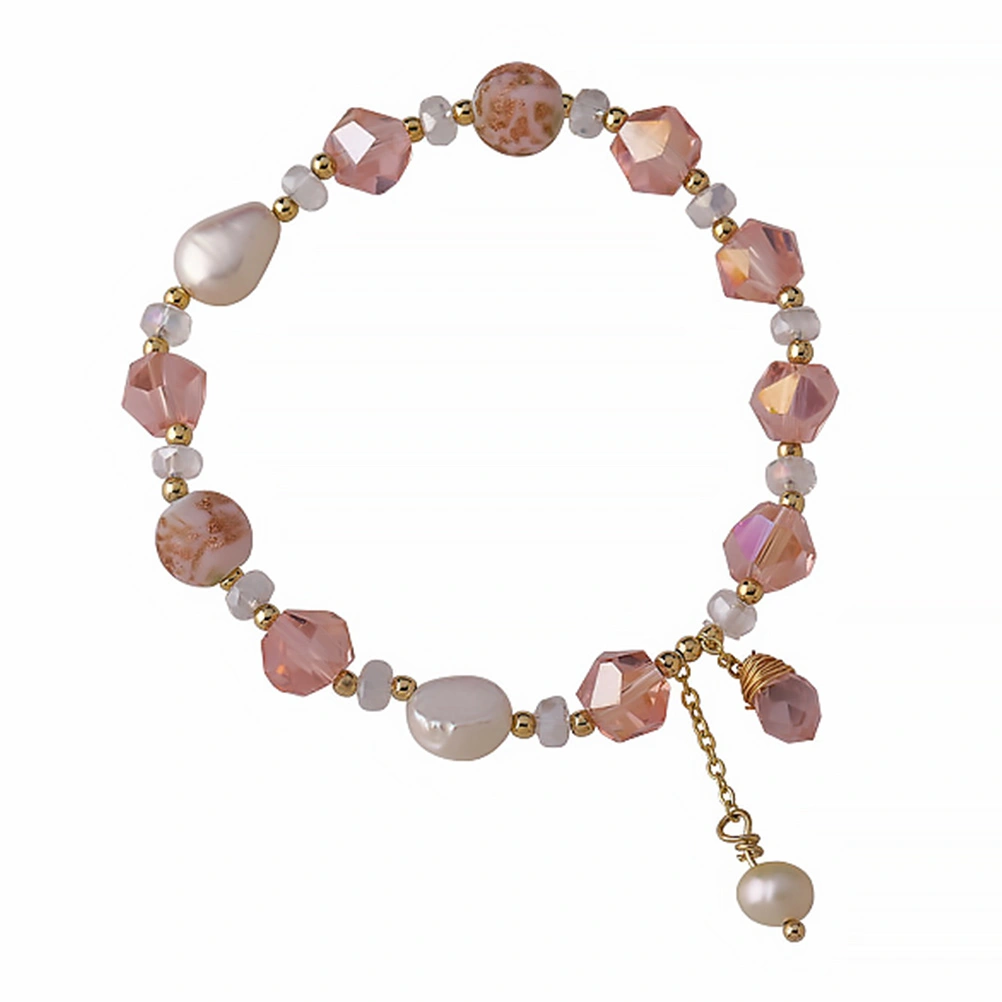 1pc Sweet Pink Crystal Bracelet Beading Bracelet Fashion Pearl Tassel Bracelet