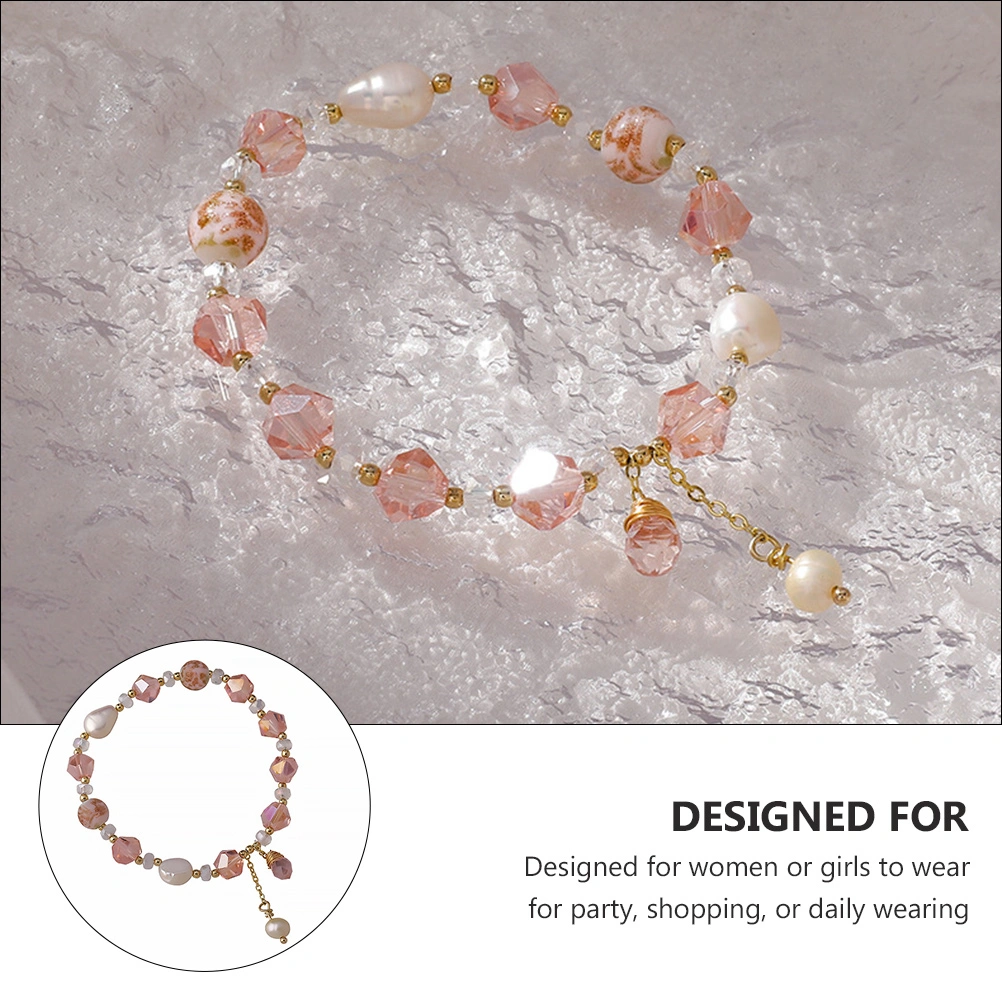 1pc Sweet Pink Crystal Bracelet Beading Bracelet Fashion Pearl Tassel Bracelet