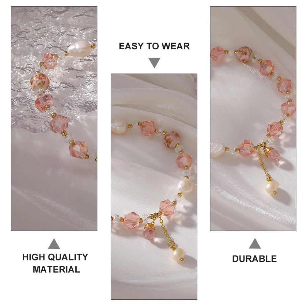 1pc Sweet Pink Crystal Bracelet Beading Bracelet Fashion Pearl Tassel Bracelet