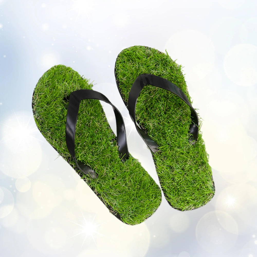 Black Creative Simulated Grass Flip-flops Summer Casual Artificial Lawn Sandal Personality Slippers Size 40 and 41