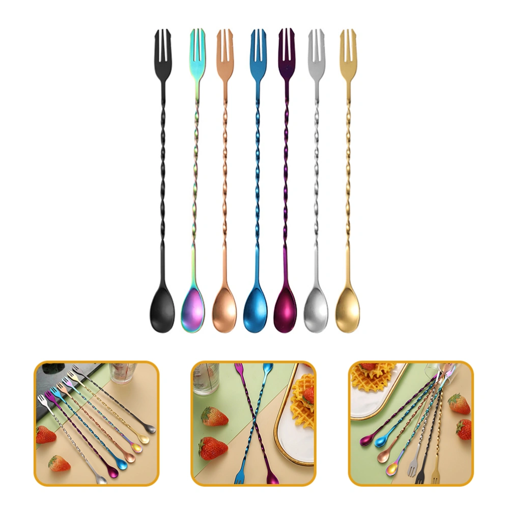 7pcs Metal Double-head Mixing Spoons Double-head Spiral Coffee Spoon for Cocktail