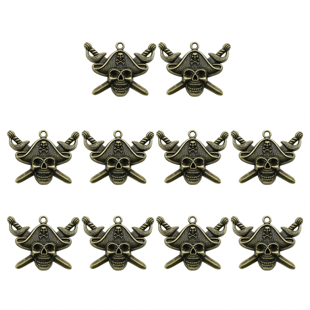 10pcs Pirate Skull Alloy Pendants Charms DIY Jewelry Making Accessory for Necklace Bracelet (Bronze)