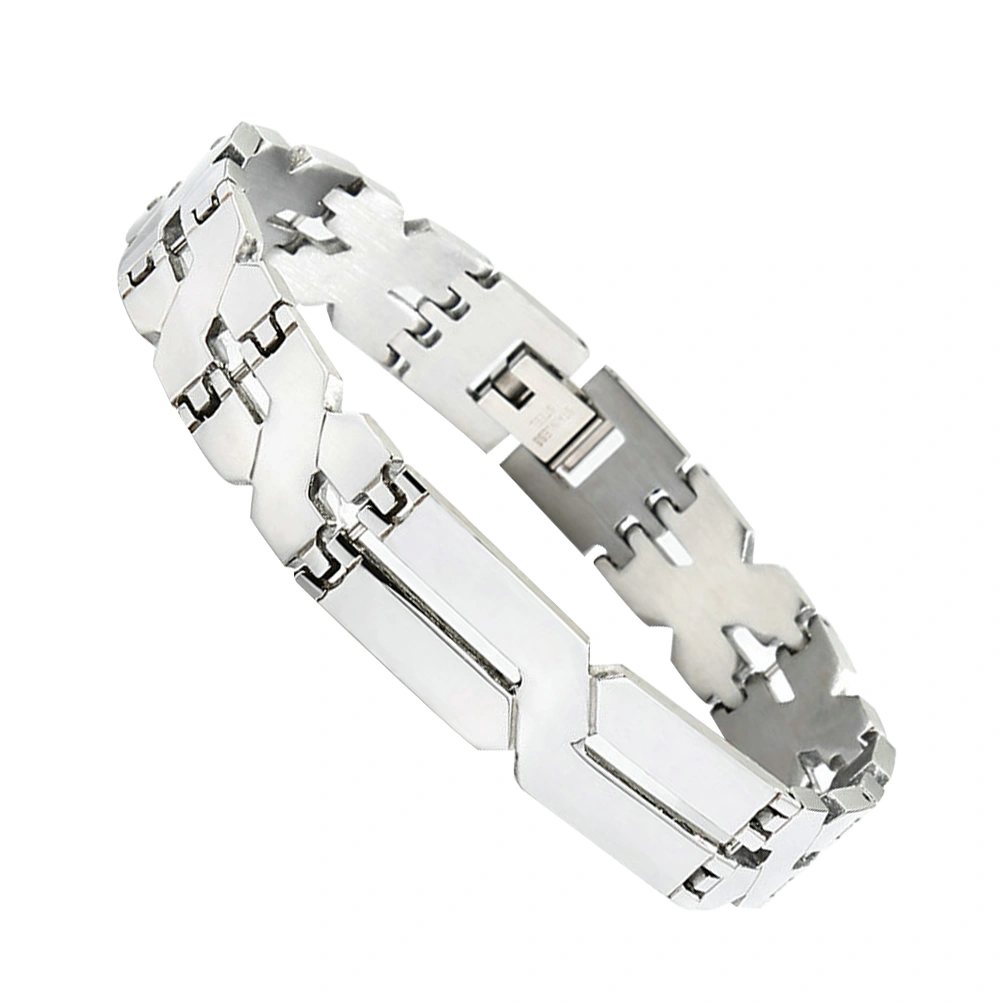 1pc Stainless Steel Punk X-shaped Bracelet Simple Bracelets Adjustable Bangle Wrist Decoration Hand Chain for Men(Silver)