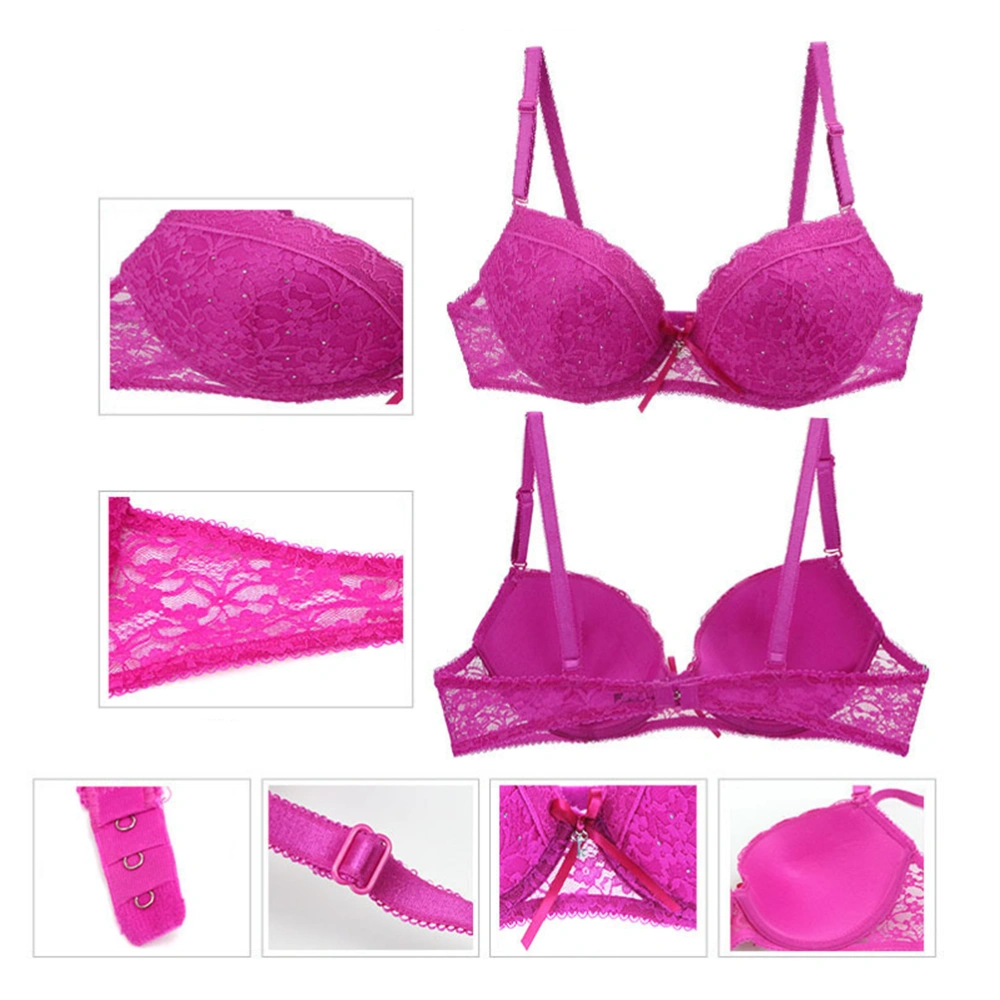 Women Lingerie Strappy Sexy Lace Bra Set See-through Lingerie Underwear Panties 80B (Rosy)