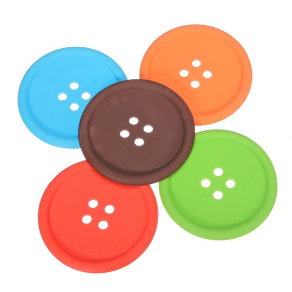 5pcs Round Button Shaped Non-slip Insulated Silicone Cup Mats Coasters Holders（Random Color)