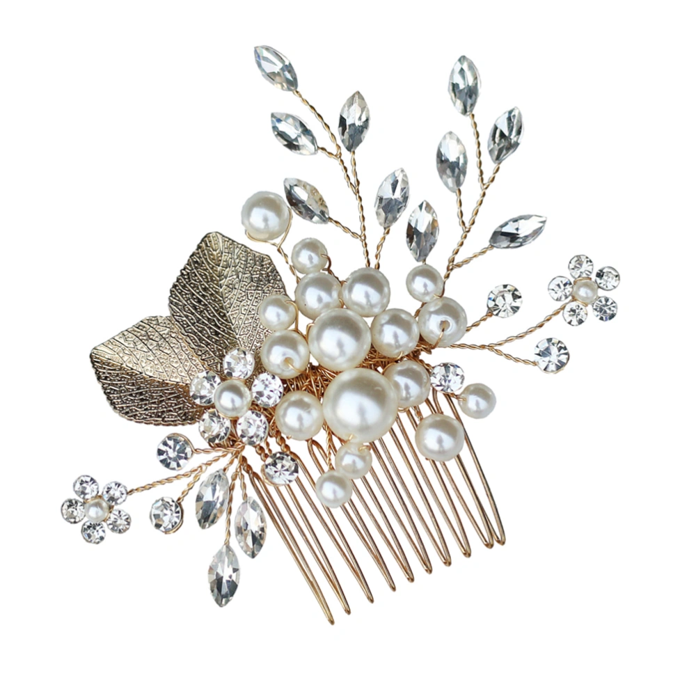 Elegant Rhinestone Pearl Hair Comb Leaves Hair Comb Delicate Bride Hair Decor