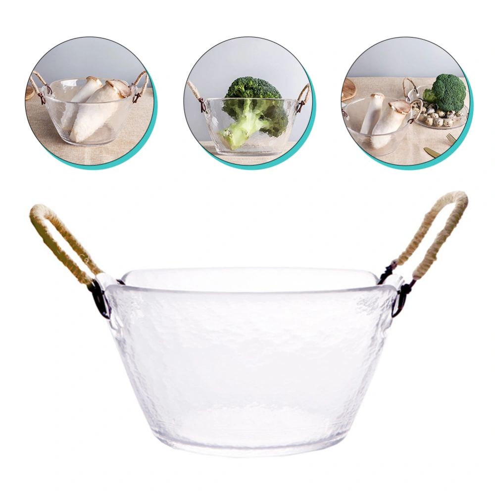 Binaural Handle Glass Salad Bowl Household Glass Bowl Snack Serving Glass Bowl