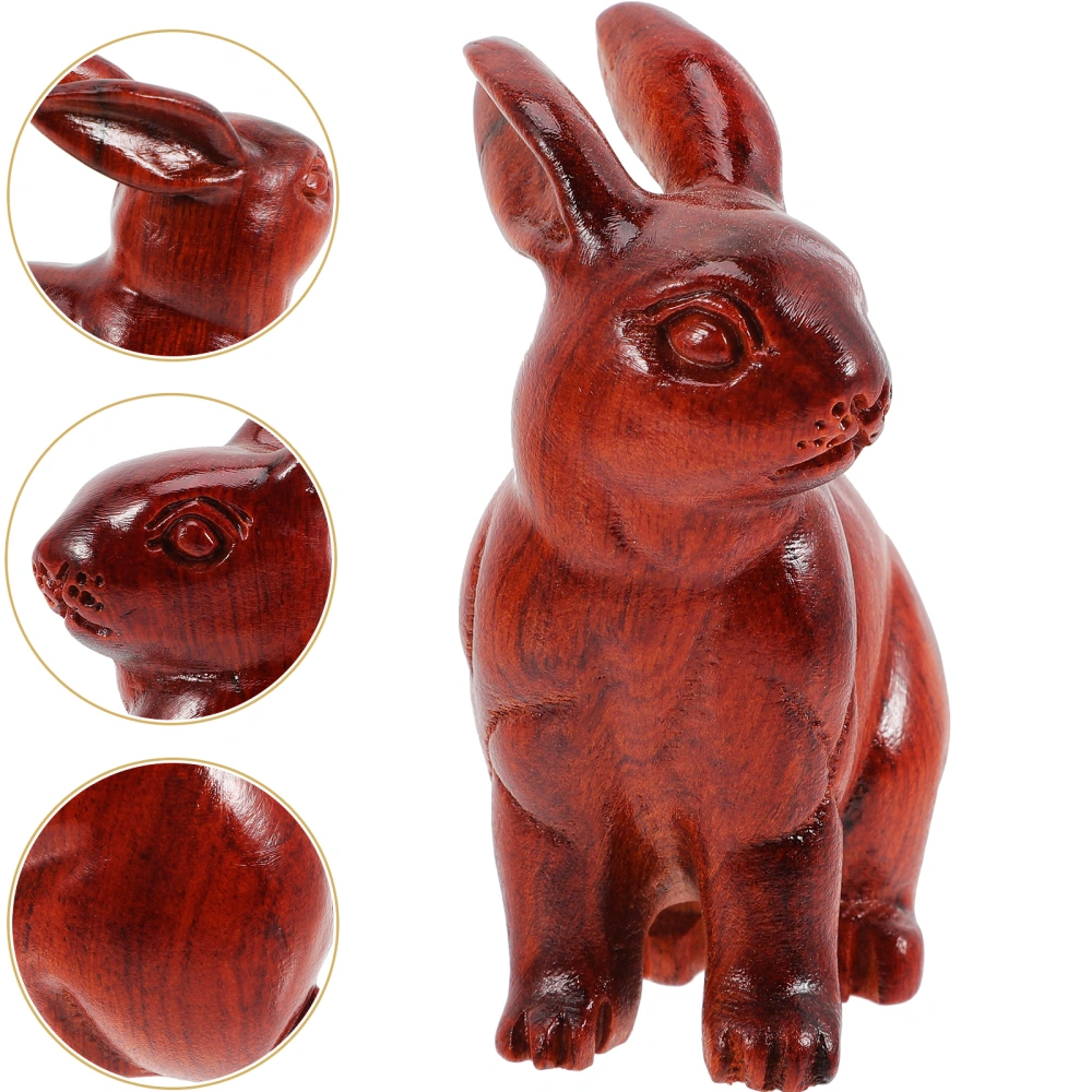 Desktop Wood Carving Rabbit Statue Decorative Bunny Figurine Craft Animal Statue