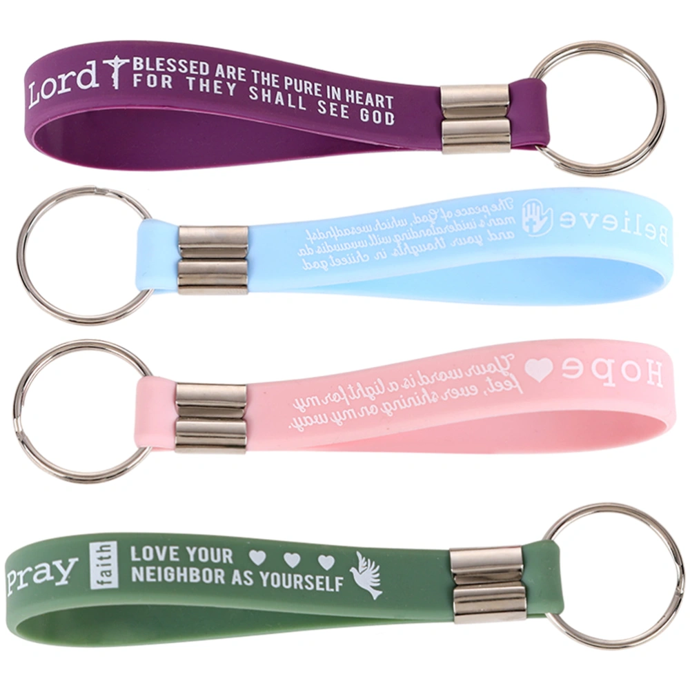 4Pcs Bible Key Rings Silicone Scriptures Keychains Bag Key Pendant Purse Hanging Decoration