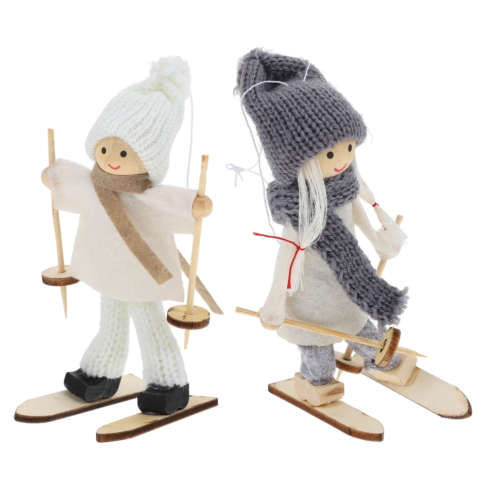 2Pcs Cartoon Xmas Figurines Xmas Mini Skiing Dolls Christmas Decorations (Random Style)