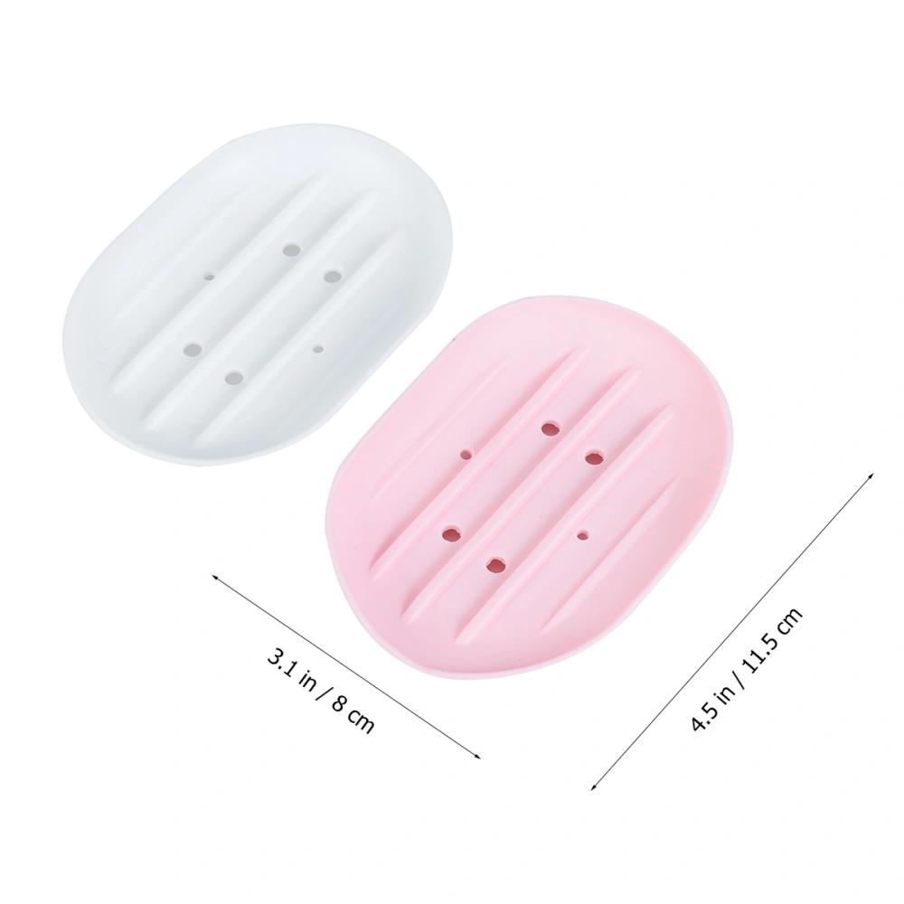 4pcs Home Bathroom Non-slip Silicone Soap Holder Hollow Drain Soap Dish for Bathroom Kitchen (White, Pink)