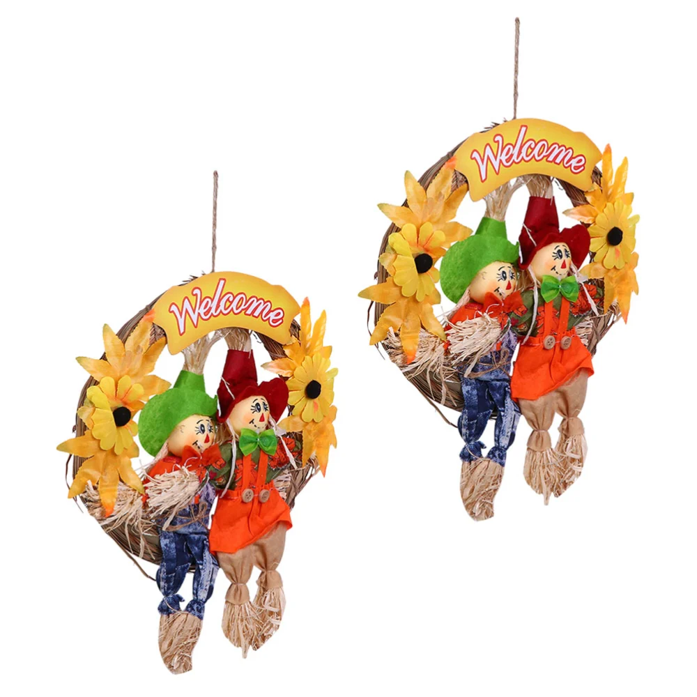 2pcs Halloween Hanging Scarecrow Wreath Lovers Scarecrow Door Garlands