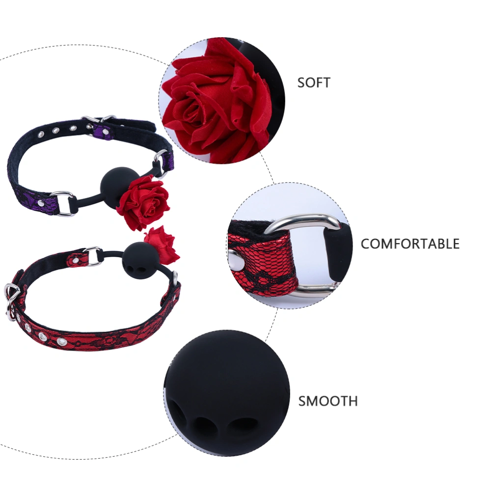 2pcs Sex Slave Rose Mouth Bite Gag Ball Silicone Mouth Gag BDSM Sex Toy