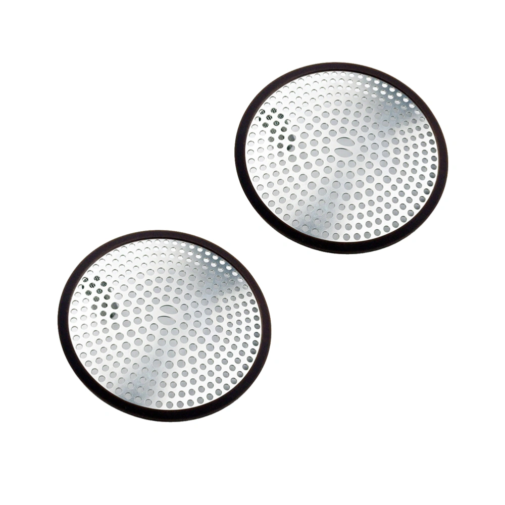 1 Set of Stainless Steel Sink Strainer Sink Garbage Mesh Filter Sewer Drain Net Filter Trap Strainer (Round Hole Mesh + Black Silicone Ring Each 2pcs)