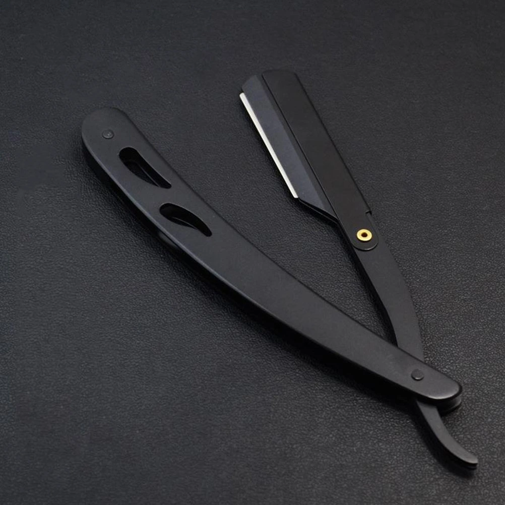 Stainless Steel Safety Folding Razor Vintage Professional Straight Razor for Barber (Black)