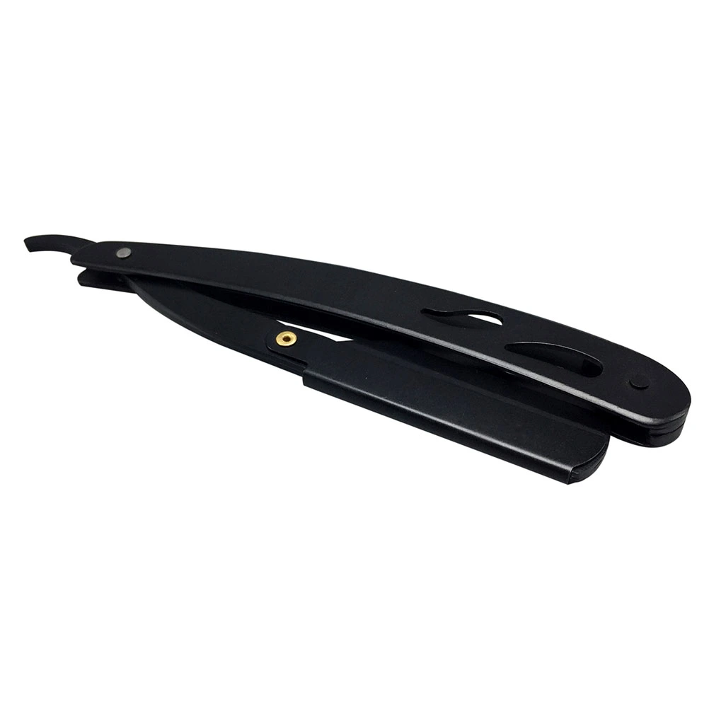 Stainless Steel Safety Folding Razor Vintage Professional Straight Razor for Barber (Black)