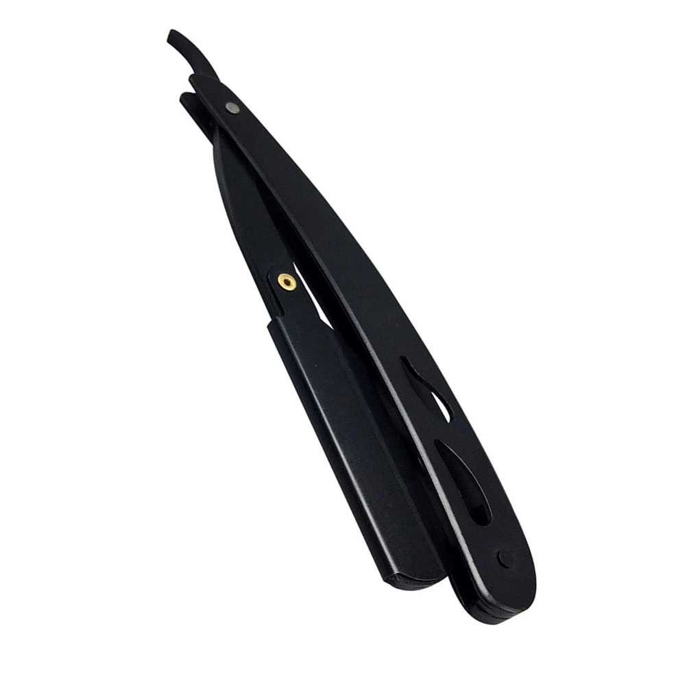Stainless Steel Safety Folding Razor Vintage Professional Straight Razor for Barber (Black)