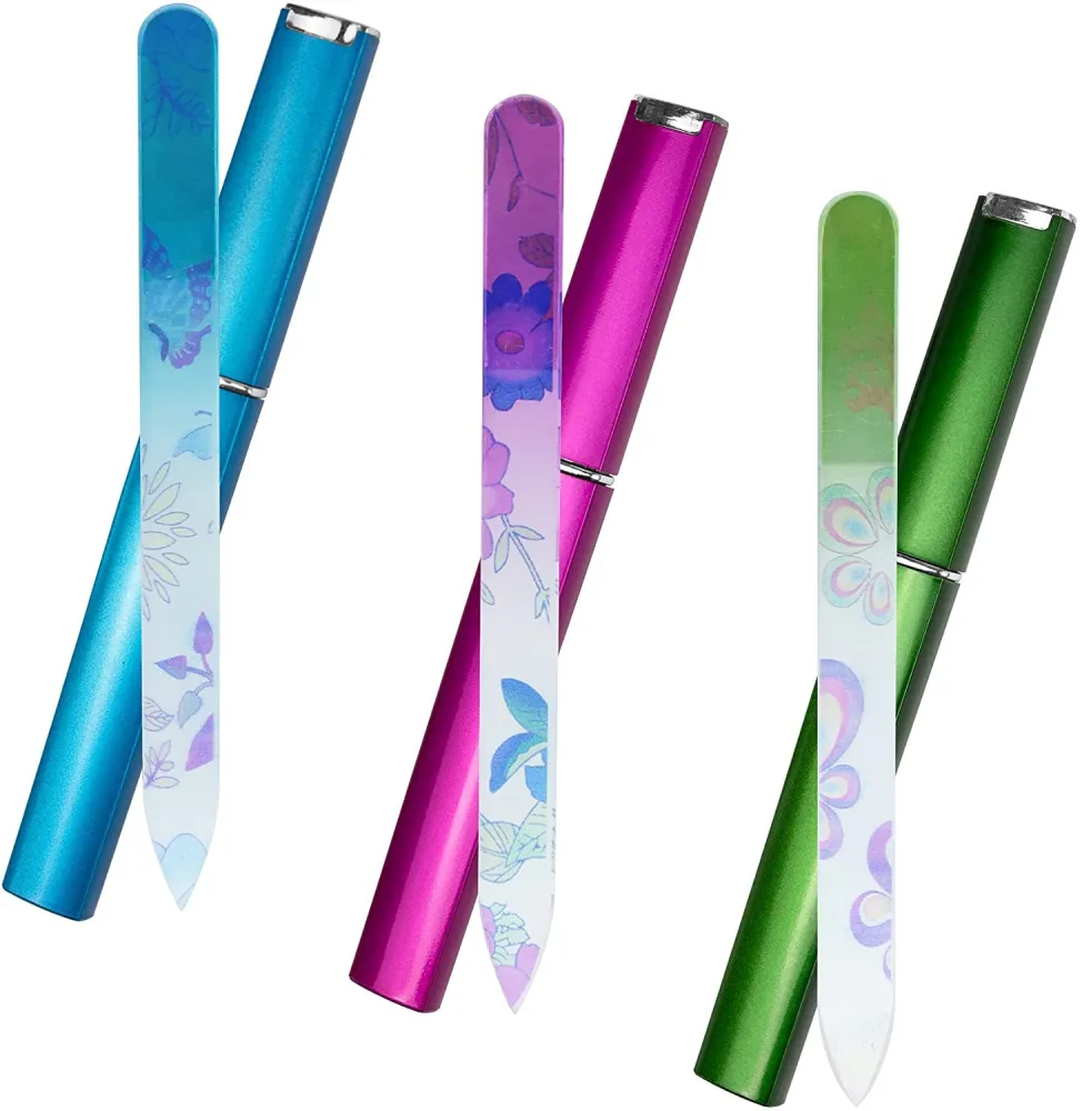 4Pcs Glass Nail File Manicure Nail File Glass Nail Art Tool Glass Nail File Nail Buffing File with Case