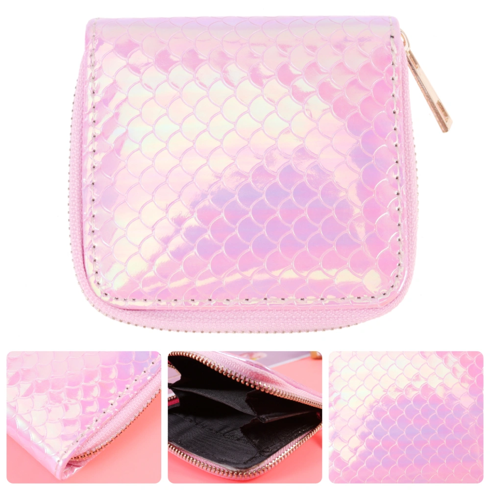 Pink Mermaid Pattern Coin Purse PU Storage Bags Change Holder Zippered for Girls Women