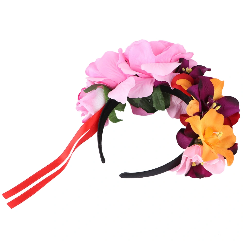 Women Flower Headband Orchid Rose Crown Hair Wreath Festival Headband