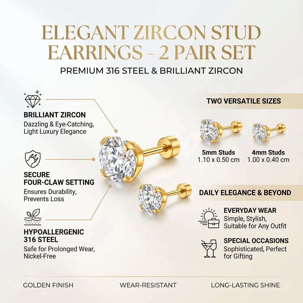 2 Pairs of Earrings Stud Earrings Elegant Studs Zircon Earrings Stud Earrings Jewelry Earrings