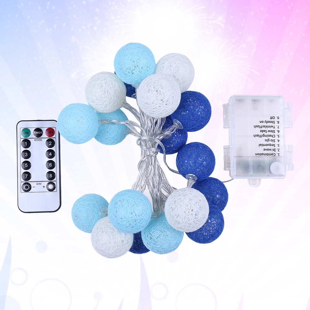 8 Function Cotton Ball 20 LED String Light with Holiday Fairy Light for Party Wedding Decoration Christmas Lights Garland Outdoor No Battery White (Blue)