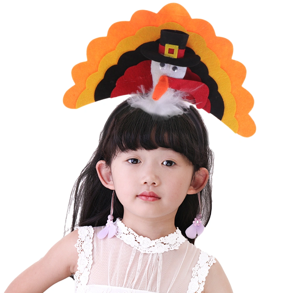 2pcs Random Color Thanksgiving Hat Headband Novelty Turkey Hairband Hair Headpiece Carnival Masquerade Party Cosplay Costume Accessory