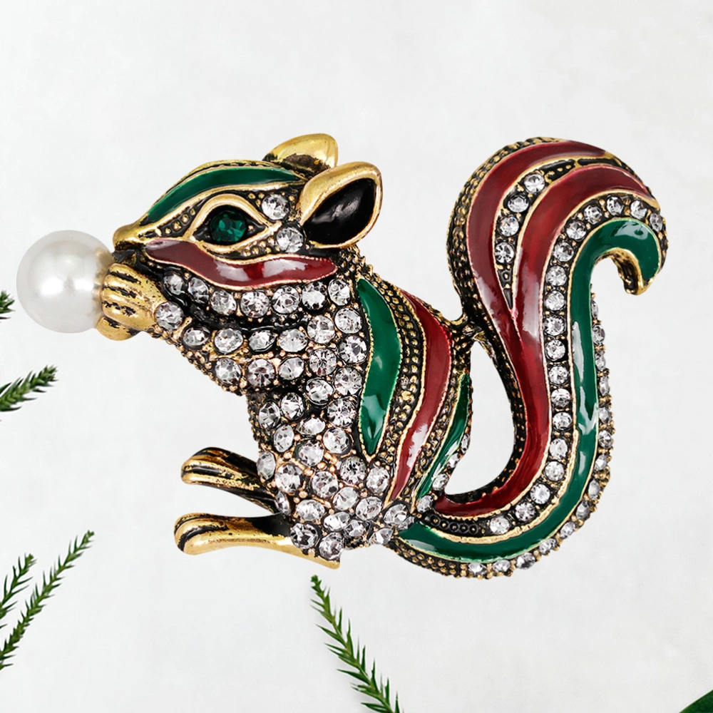 1Pcs Crystal Alloy Brooch Fashion Squirrel Shaped Breastpin Cloth Accessory for Girls Women(Red)