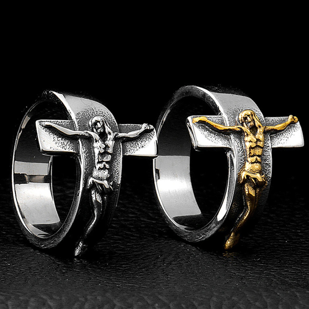 1PC Fashion Alloy Ring Jesus Cross Ring Stylish Hand Jewelry Festival Gift for Female Male (Golden NO.9)
