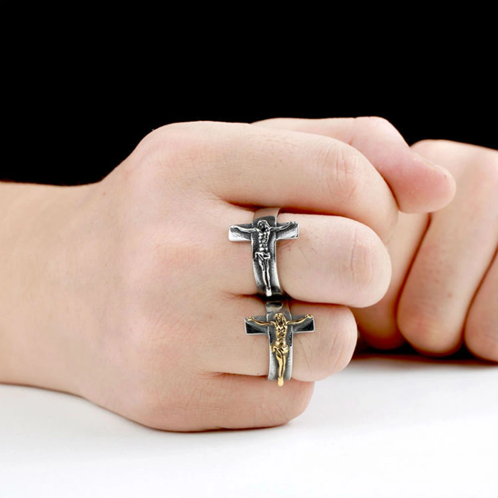 1PC Fashion Alloy Ring Jesus Cross Ring Stylish Hand Jewelry Festival Gift for Female Male (Golden NO.9)