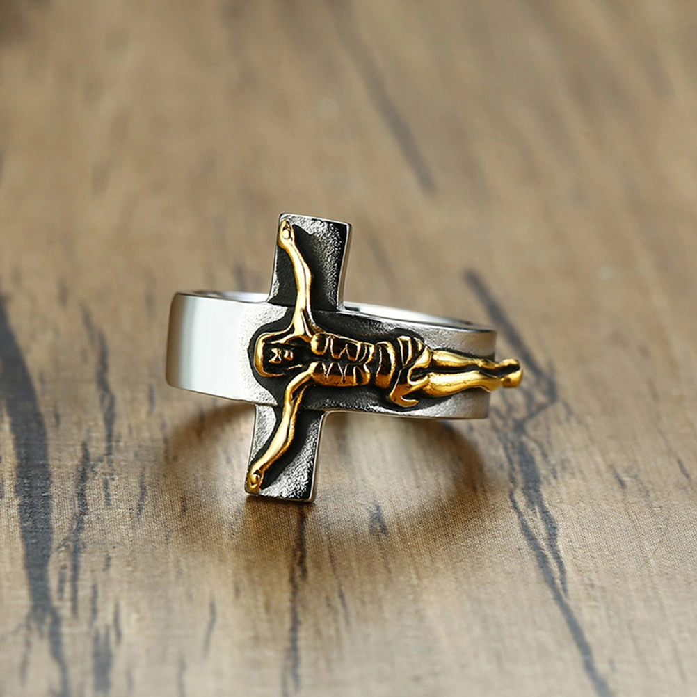 1PC Fashion Alloy Ring Jesus Cross Ring Stylish Hand Jewelry Festival Gift for Female Male (Golden NO.9)