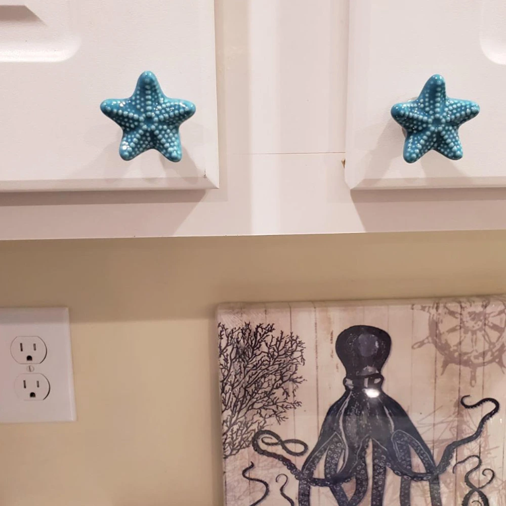 2PCS Star Shaped Knobs Creative Handle Drawer Knobs Ceramic Door Handle Knob with Screw for Cabinet Furniture Kitchen Home (Sky-blue)