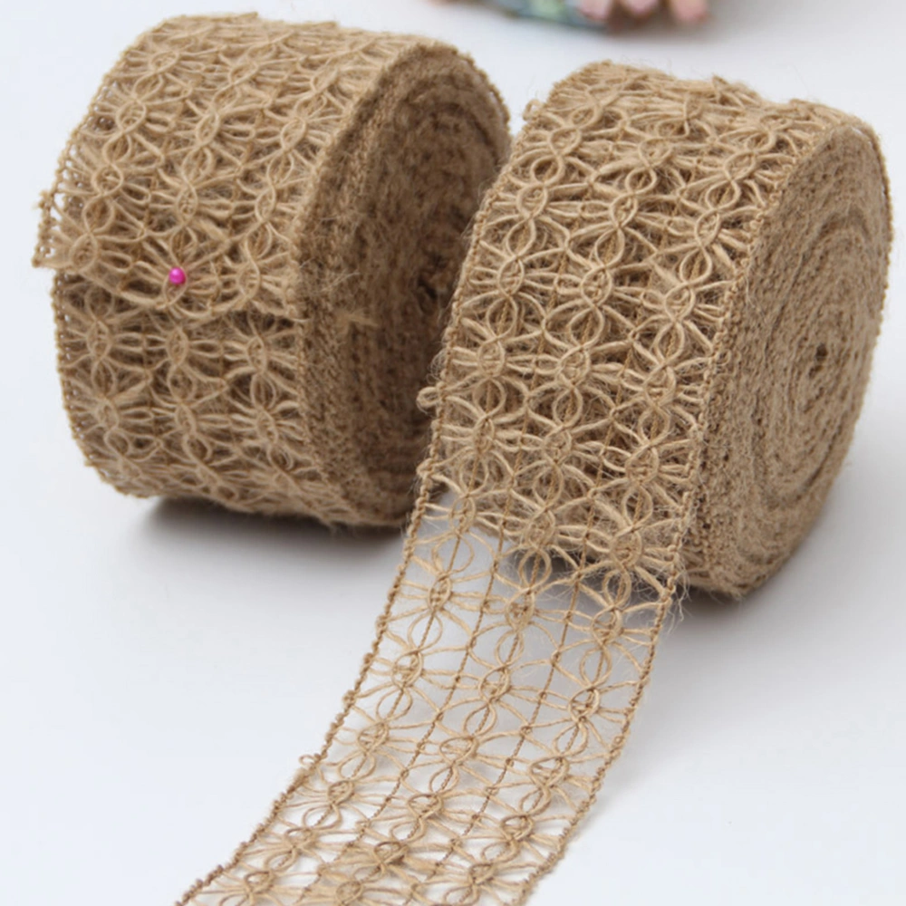 1 Roll Openwork Flower Lace Decoration Jute Material Handmade Weaving Twine Hemp Rope for DIY Vintage Wedding Party