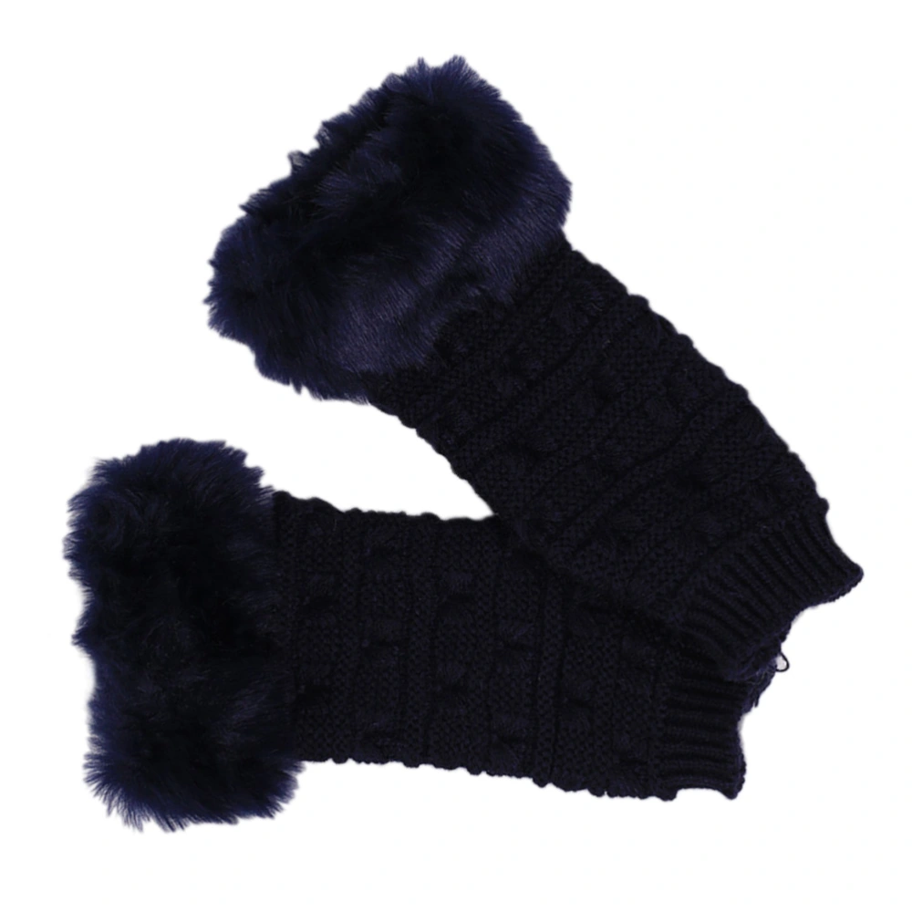 Women Fur Gloves New Knitted Gloves Half Finger Computer Fur Winter Warm Gloves (Navy)