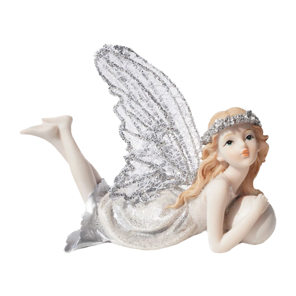 1pc Creative Angel Shape Ornament Desktop Adornment Resin Craft (Sliver)