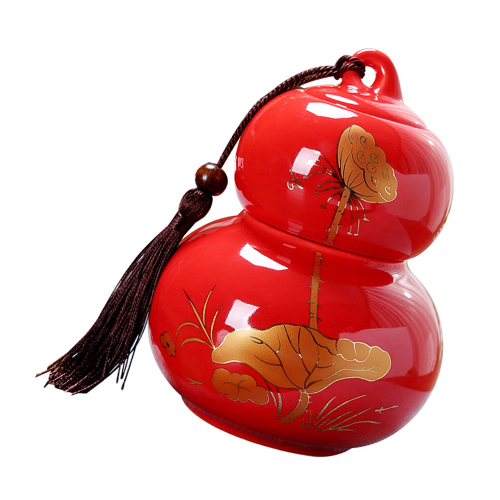 Double-layer Tea Can Ceramic Tea Jar Decorative Gourd Shaped Tea Caddy Exquisite Tea Container